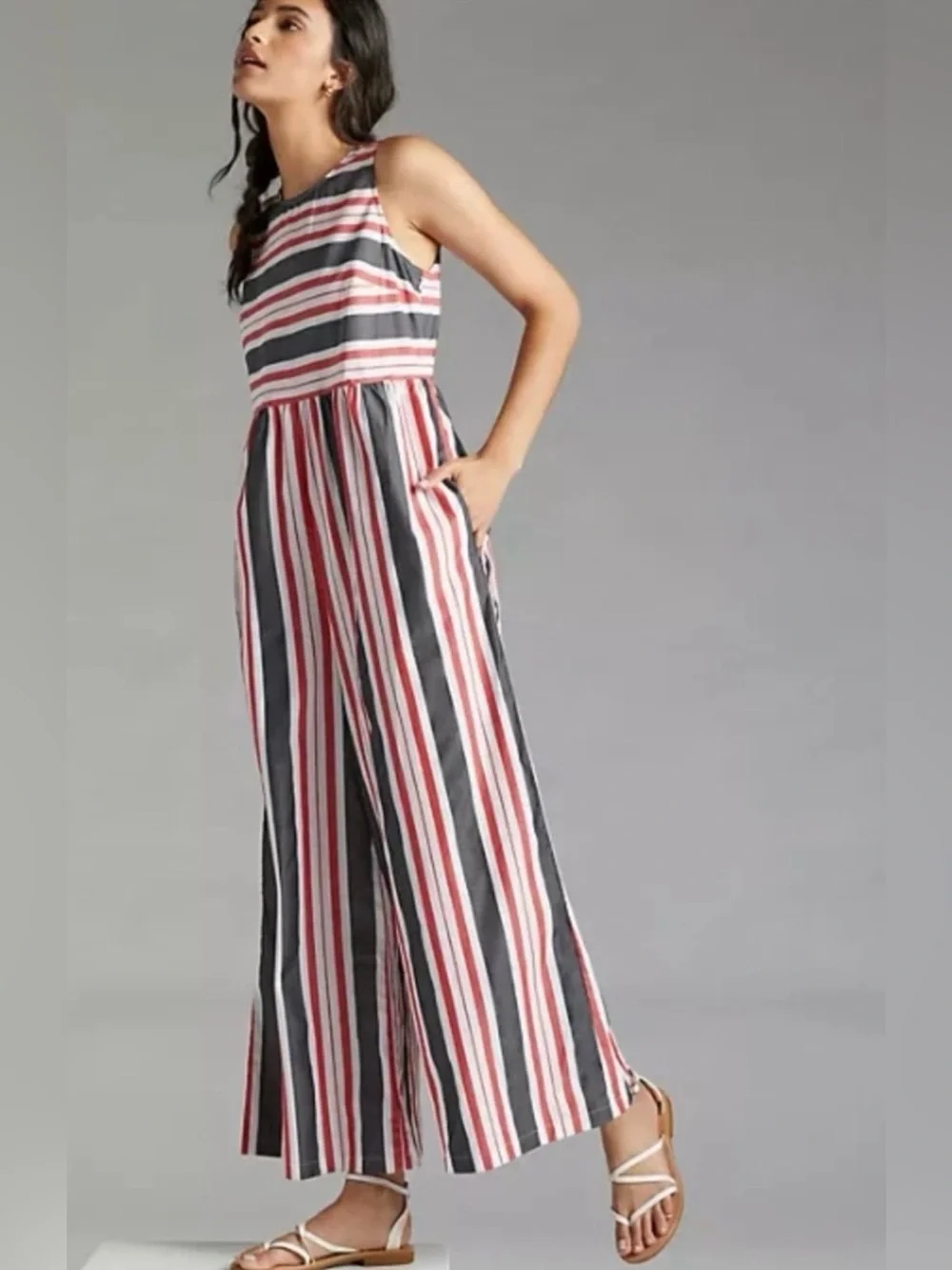 NWT ANTHROPOLOGIE MAEVE I Striped Wide-Leg Back Button‎ Detail Jumpsuit XS